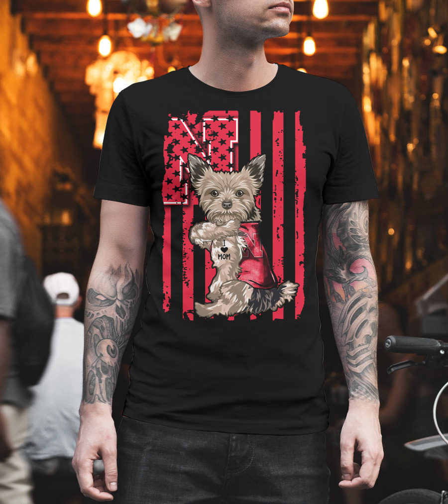 Yorkshire Terrier I Love Mom Nebraska Cornhuskers N Stripe T-Shirt