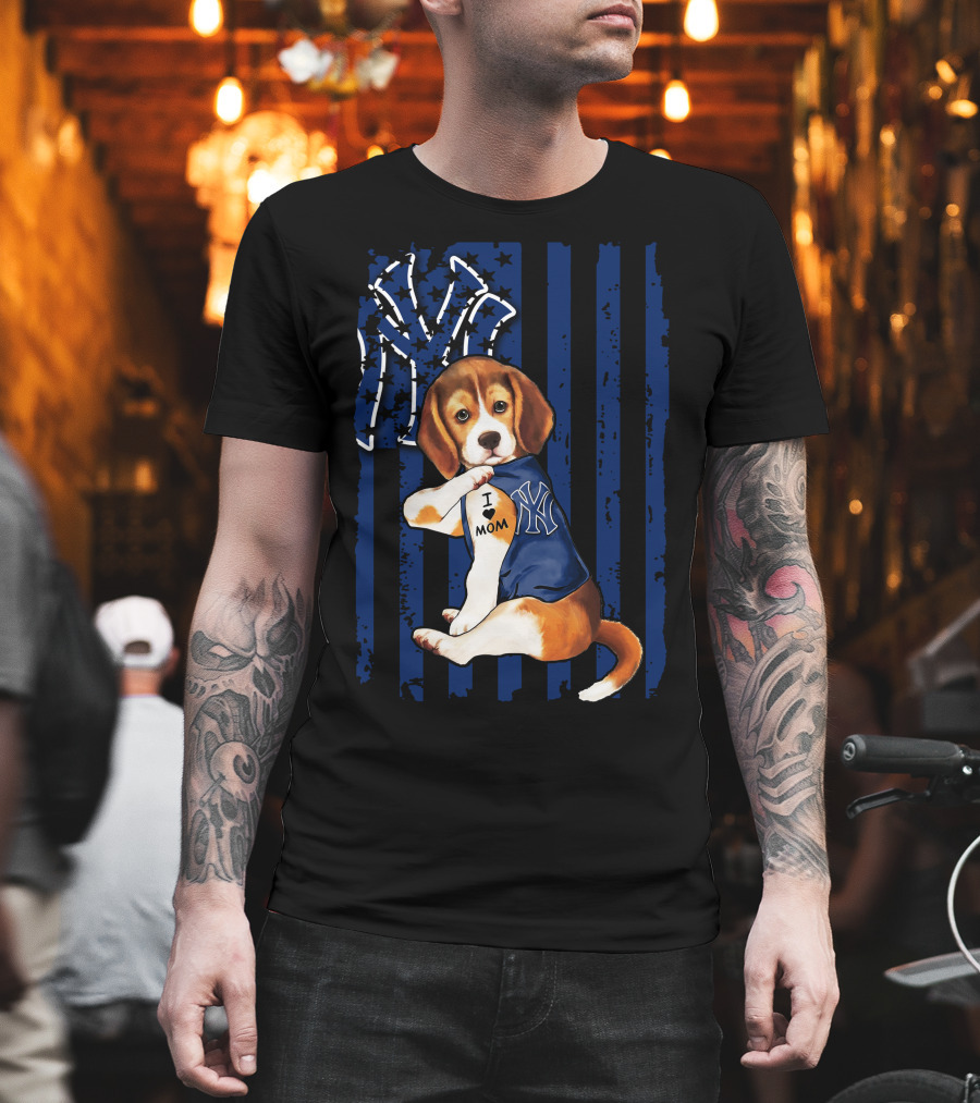 I Love Mom Beagle New York Yankees Fan T-Shirt