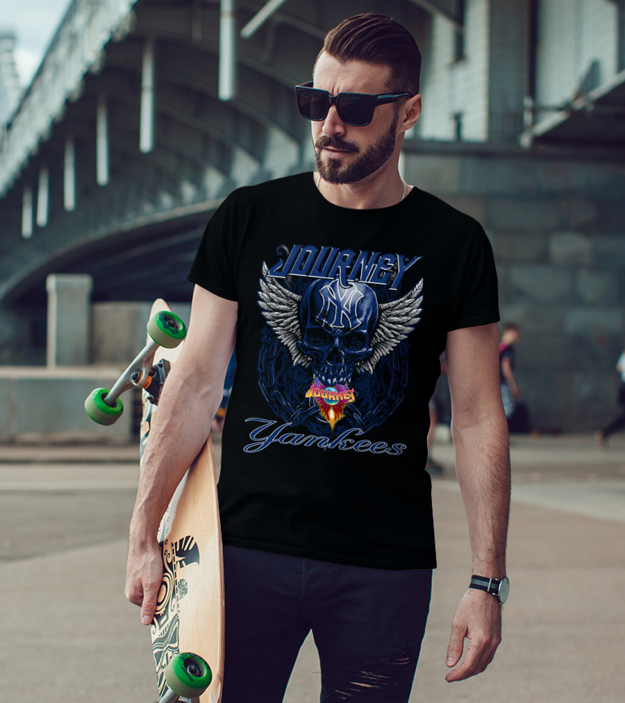 Journey Yankees Skull Winged Ny Symbol Flames T-Shirt