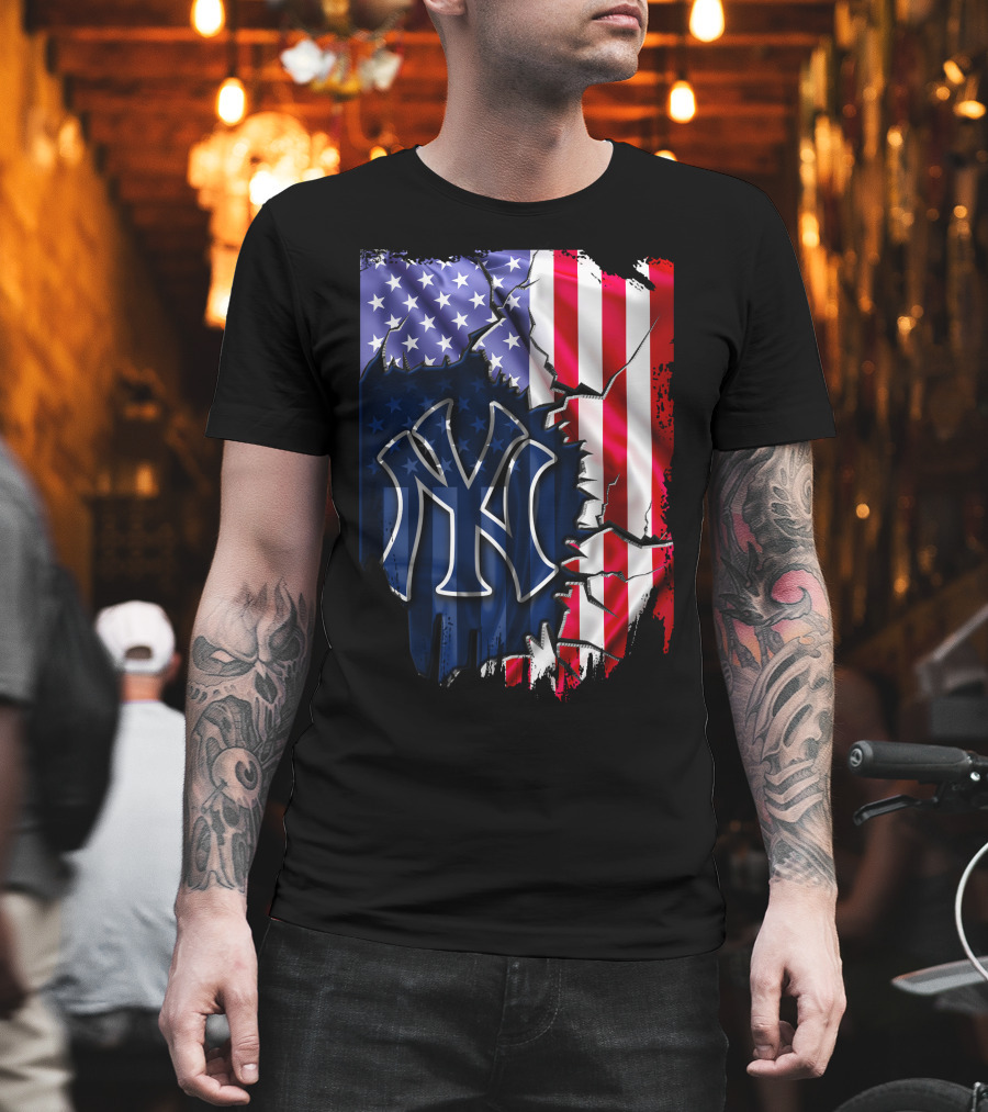 Flag New York Yankees American Pride Rip T-Shirt