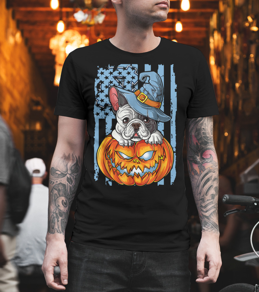 Bulldog With Witch Hat On Jack-o'-Lantern North Carolina Tar Heels Halloween T-Shirt