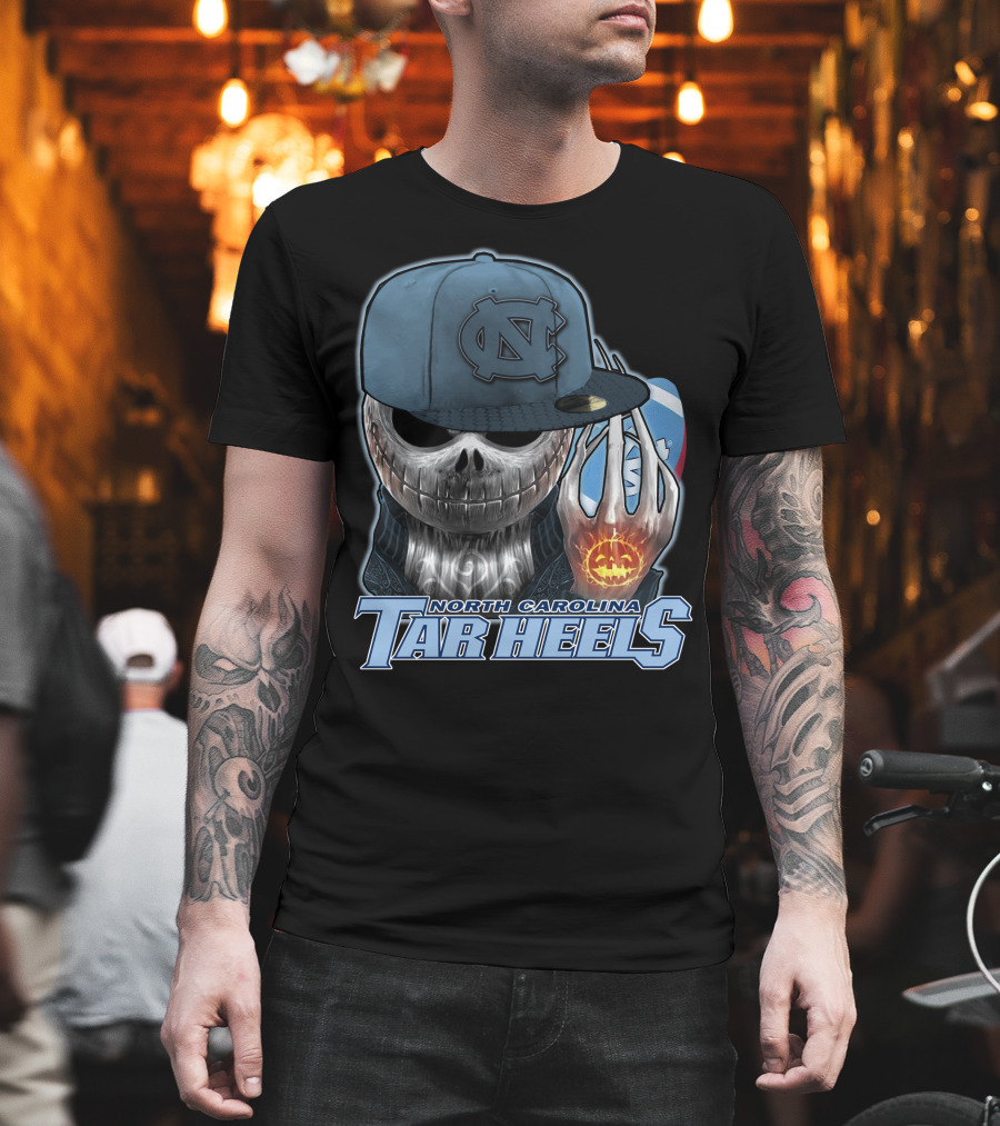 North Carolina Tar Heels Jack Skellington Skull Halloween Fan T-Shirt