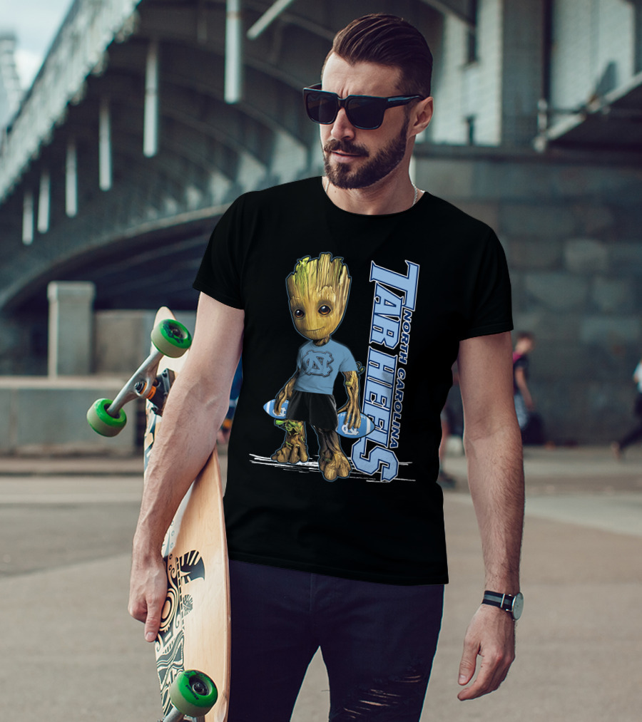 Groot North Carolina Tar Heels Basketball Fan With UNC T-Shirt