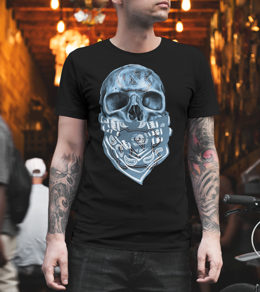 North Carolina Tar Heels Skull Bandana T-Shirt