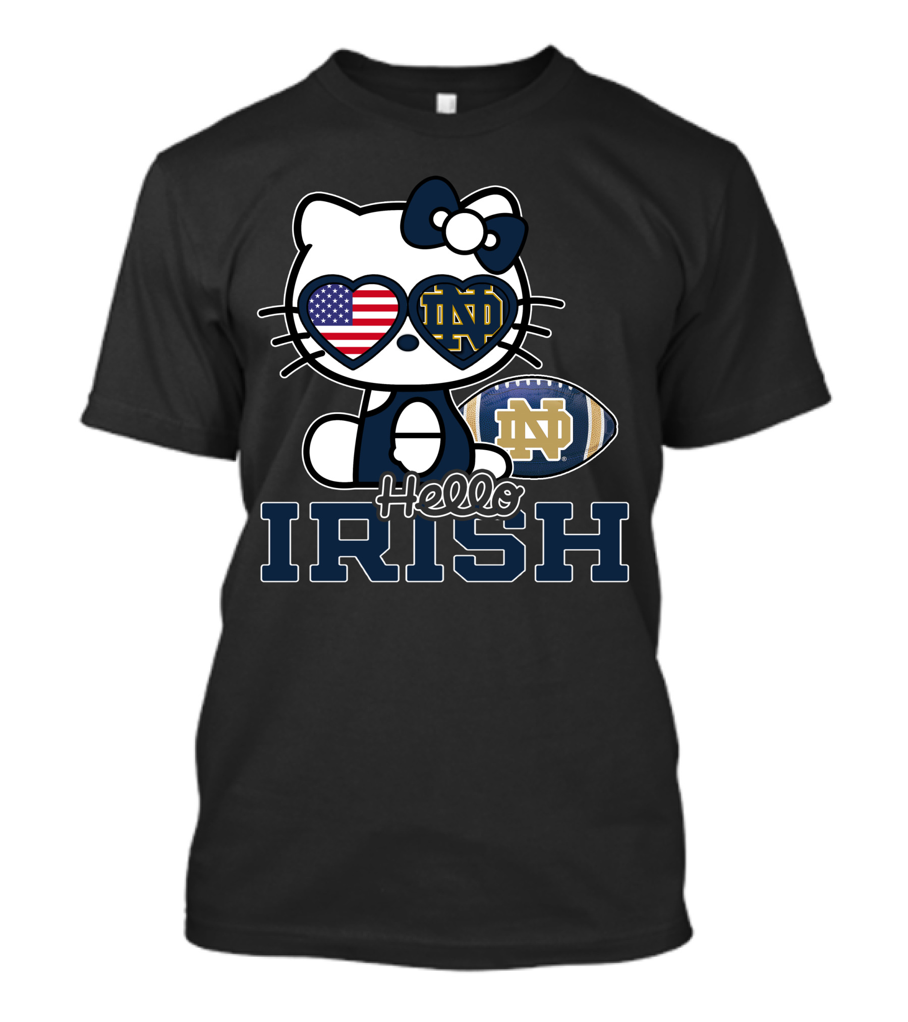 Hello Kitty Notre Dame Fighting Irish Football USA Flag T-Shirt