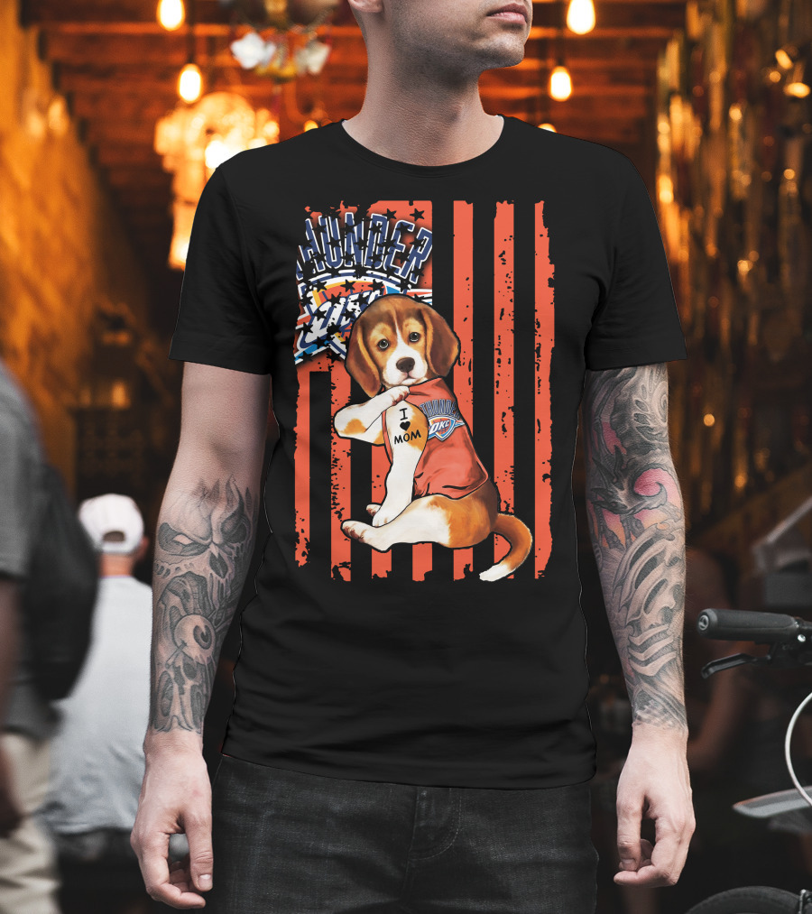 Oklahoma City Thunder Beagle Puppy Tattoo I Love Mom T-Shirt