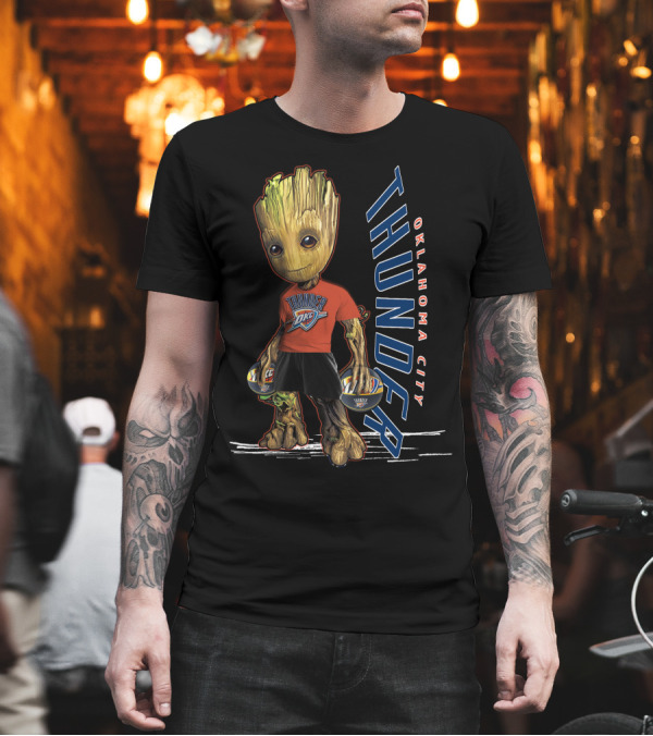 Groot Holding Oklahoma City Thunder Basketballs T-Shirt Groot Holding Oklahoma City Thunder Basketballs T-Shirt