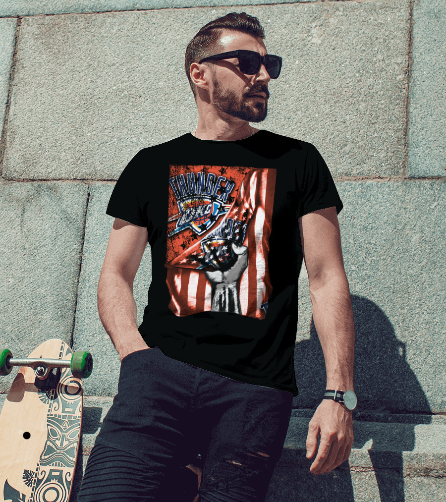 Thunder OKC Basketball Flag Grunge Print T-Shirt