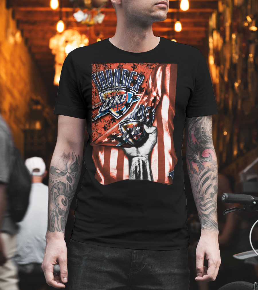 Thunder OKC Basketball Flag Grunge Print T-Shirt