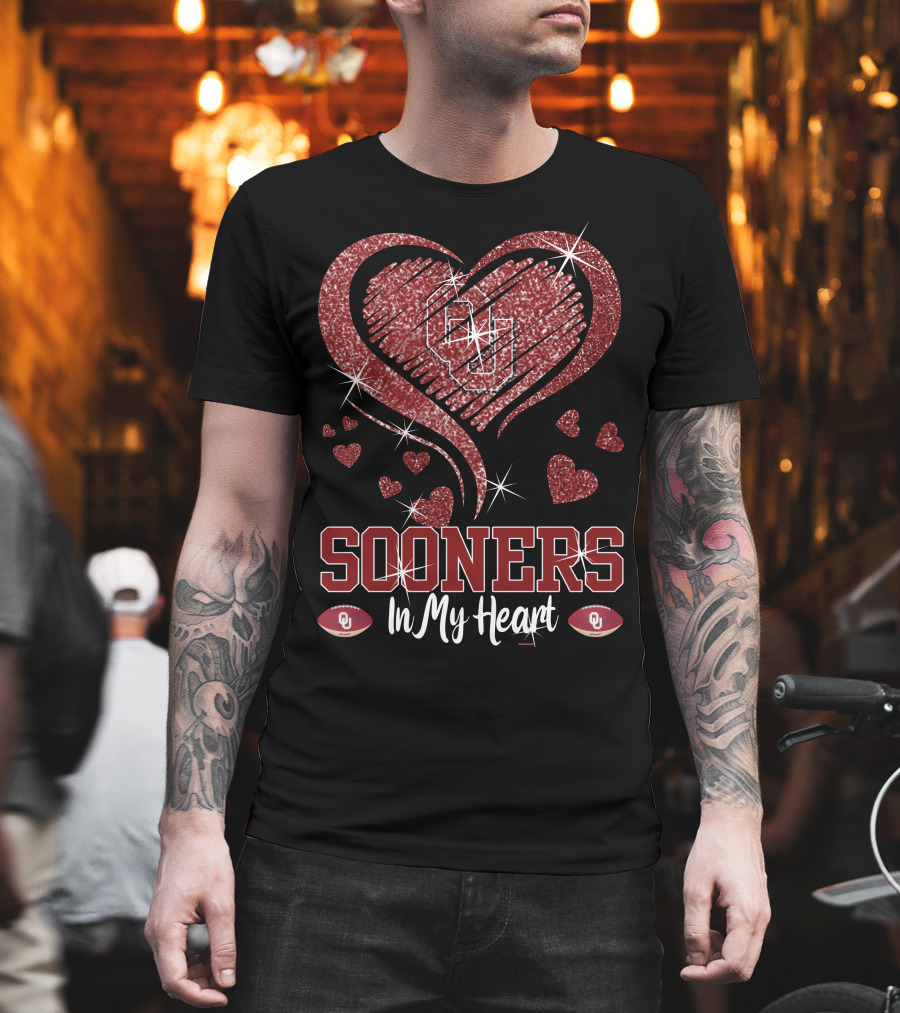 Sooners In My Heart OU Football Love Sparkle Hearts T-Shirt