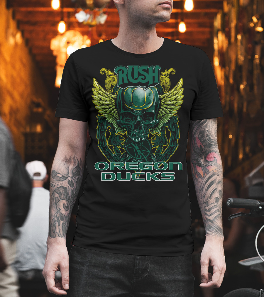 Rush Oregon Ducks Winged Skull Emblem T-Shirt
