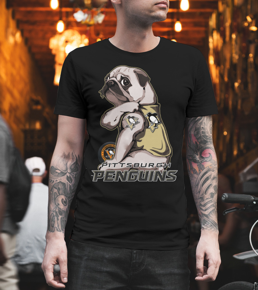 Pug Wearing Pittsburgh Penguins Hockey T-Shirt