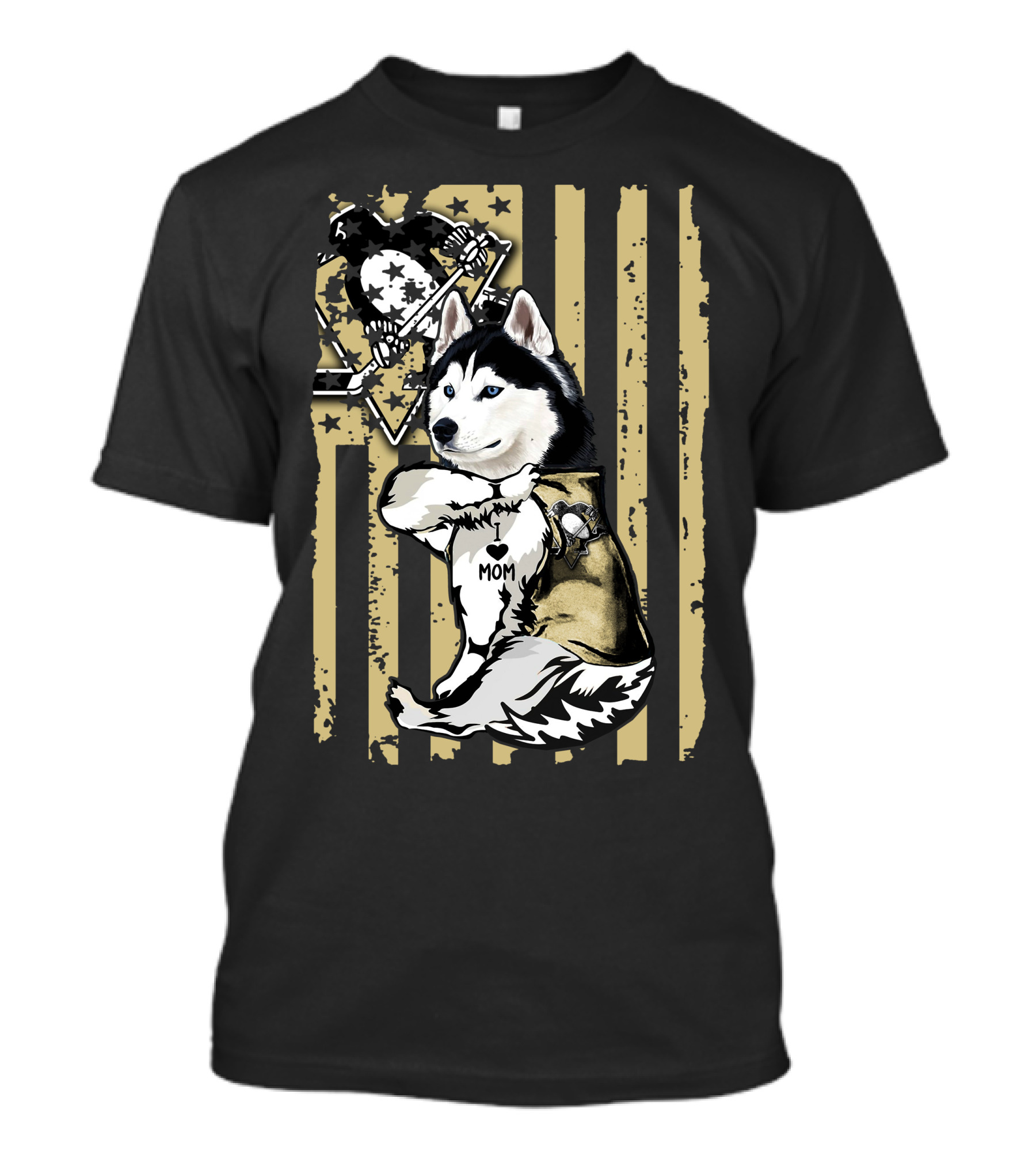 Siberian Husky I Love Mom Pittsburgh Penguins Hockey Star Flag T-Shirt