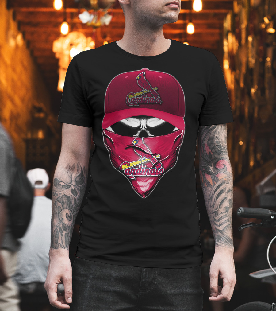 Skull With St. Louis Cardinals Cap And Bandana T-Shirt