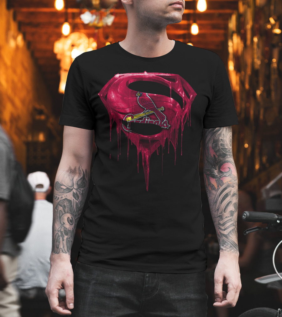 Superman Logo St. Louis Cardinals Fusion Dripping Effect T-Shirt