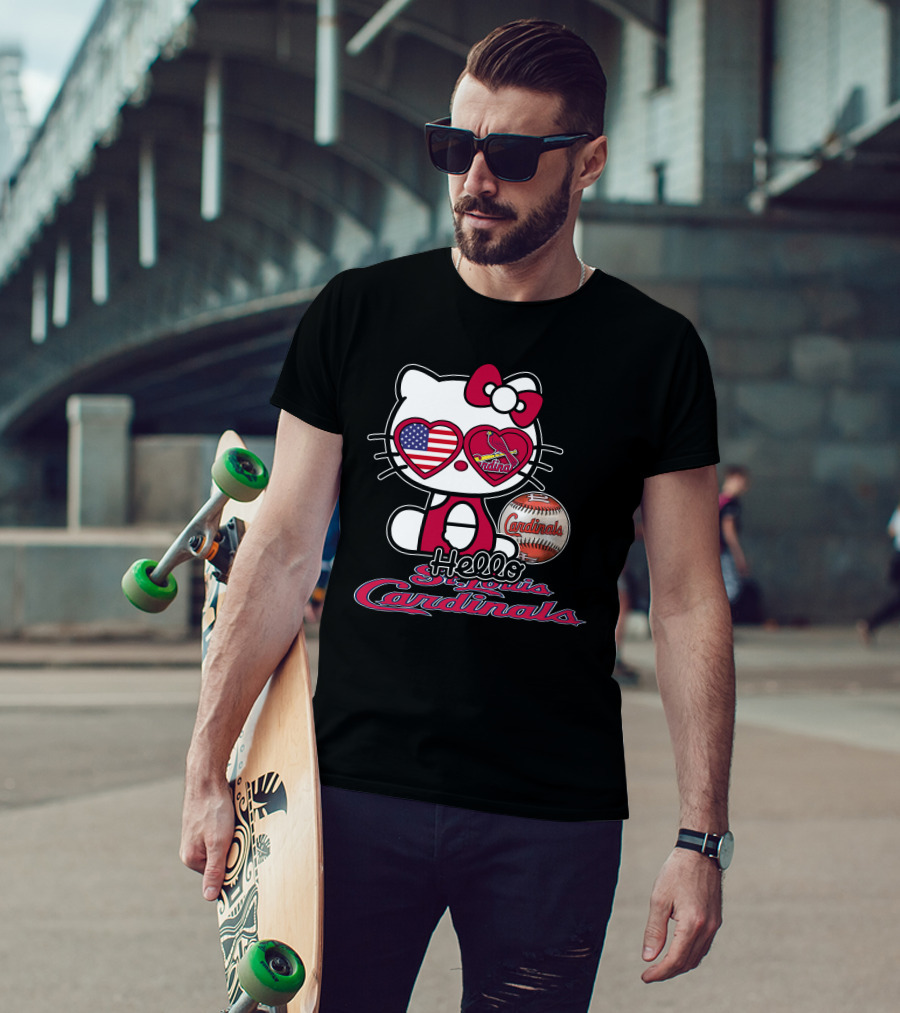 Hello Kitty St. Louis Cardinals Baseball American Flag T-Shirt