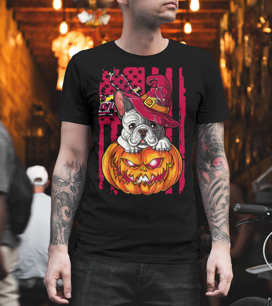 Hlw Bulldog Pumpkin Witch Hat St. Louis Cardinals Halloween T-Shirt