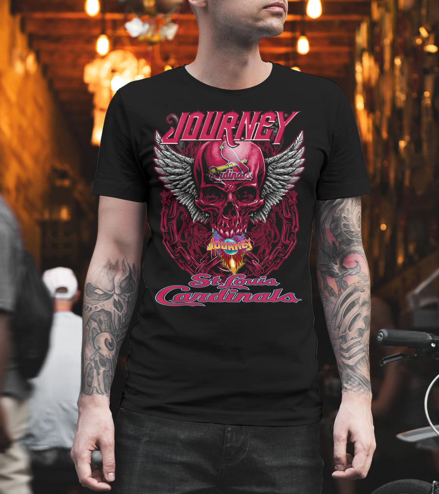 Journey St. Louis Cardinals Skull Wings Flame T-Shirt