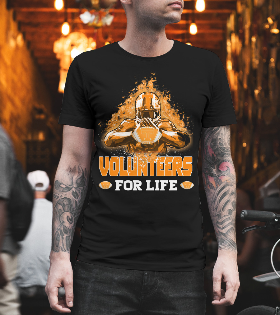 Volunteers For Life Tennessee Football Player Flames T-Shirt