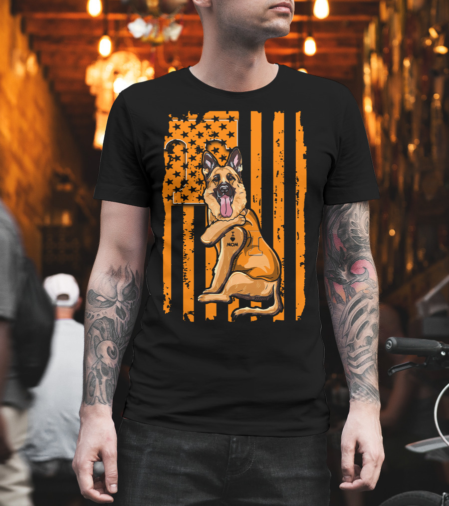 German Shepherd I Love Mom Tennessee Volunteers Stars Stripes T-Shirt