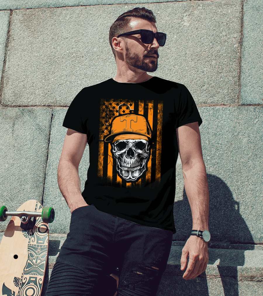 Tennessee Volunteers Skull Cap With Stripes And Stars T-Shirt