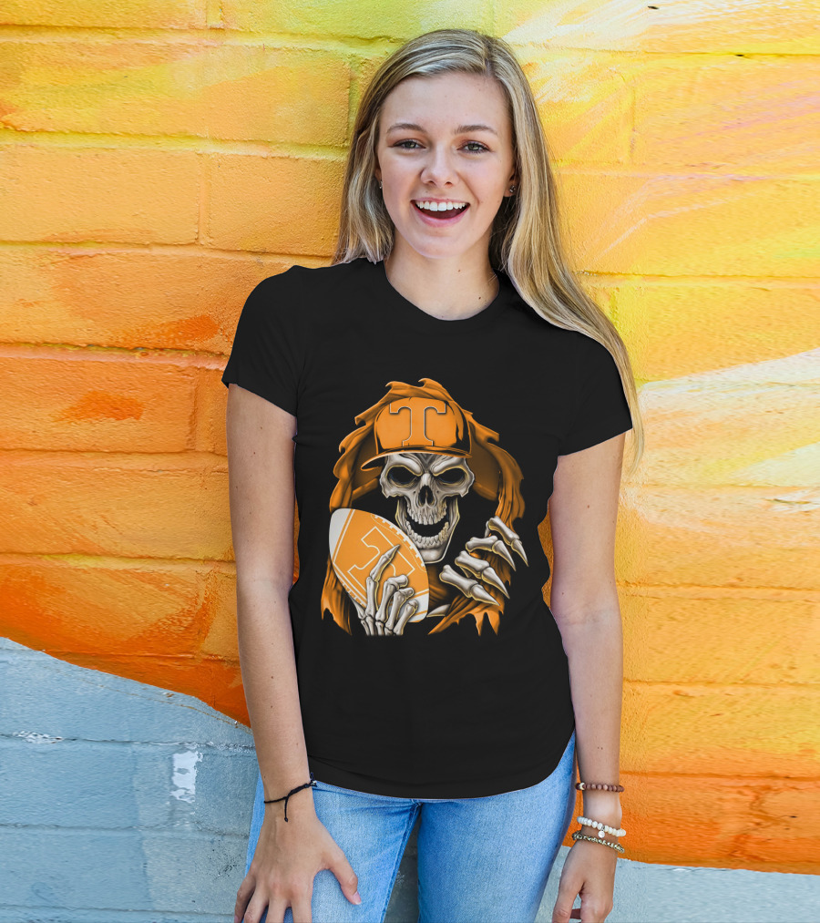 Skullbong Tennessee Volunteers Skeleton Football Orange Hat T-Shirt