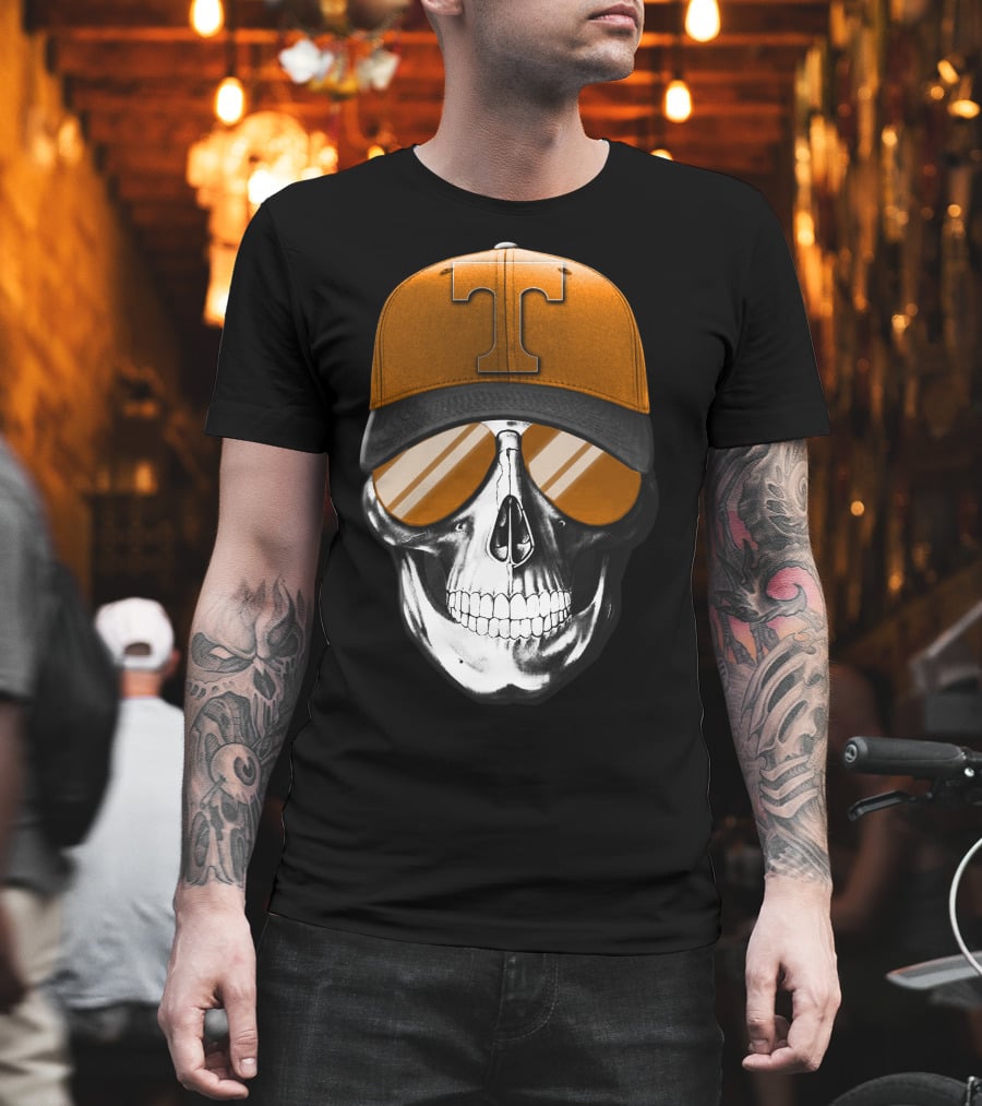 Tennessee Volunteers Skull with Orange Hat and Sunglasses T-Shirt