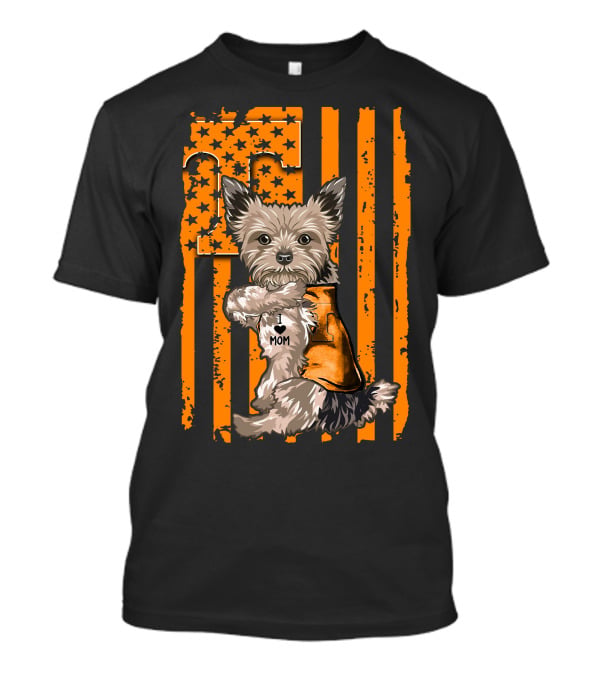 Yorkshire Terrier I Love Mom Tennessee Volunteers Orange Stars And Stripes Football Flag T-Shirt
