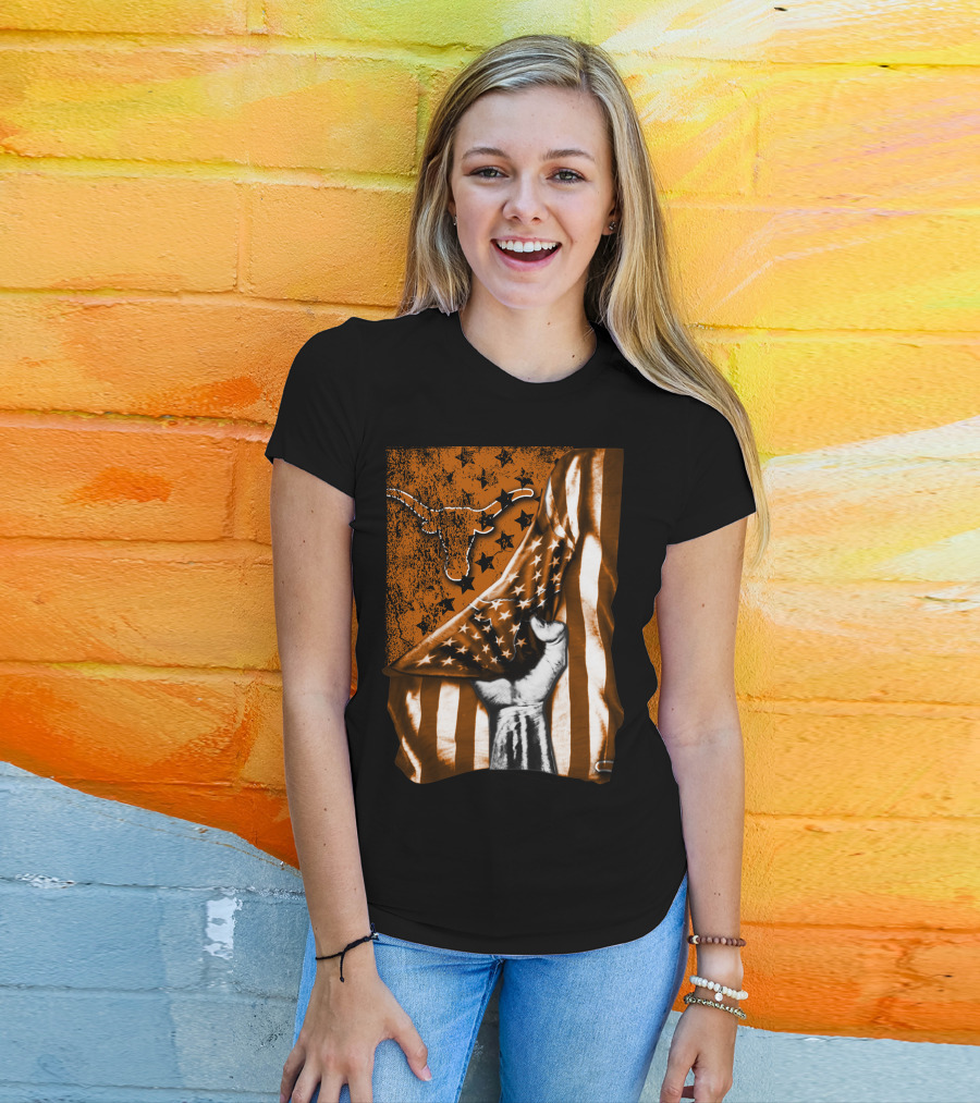 Texas Longhorns Stars And Stripes Flag Hand T-Shirt