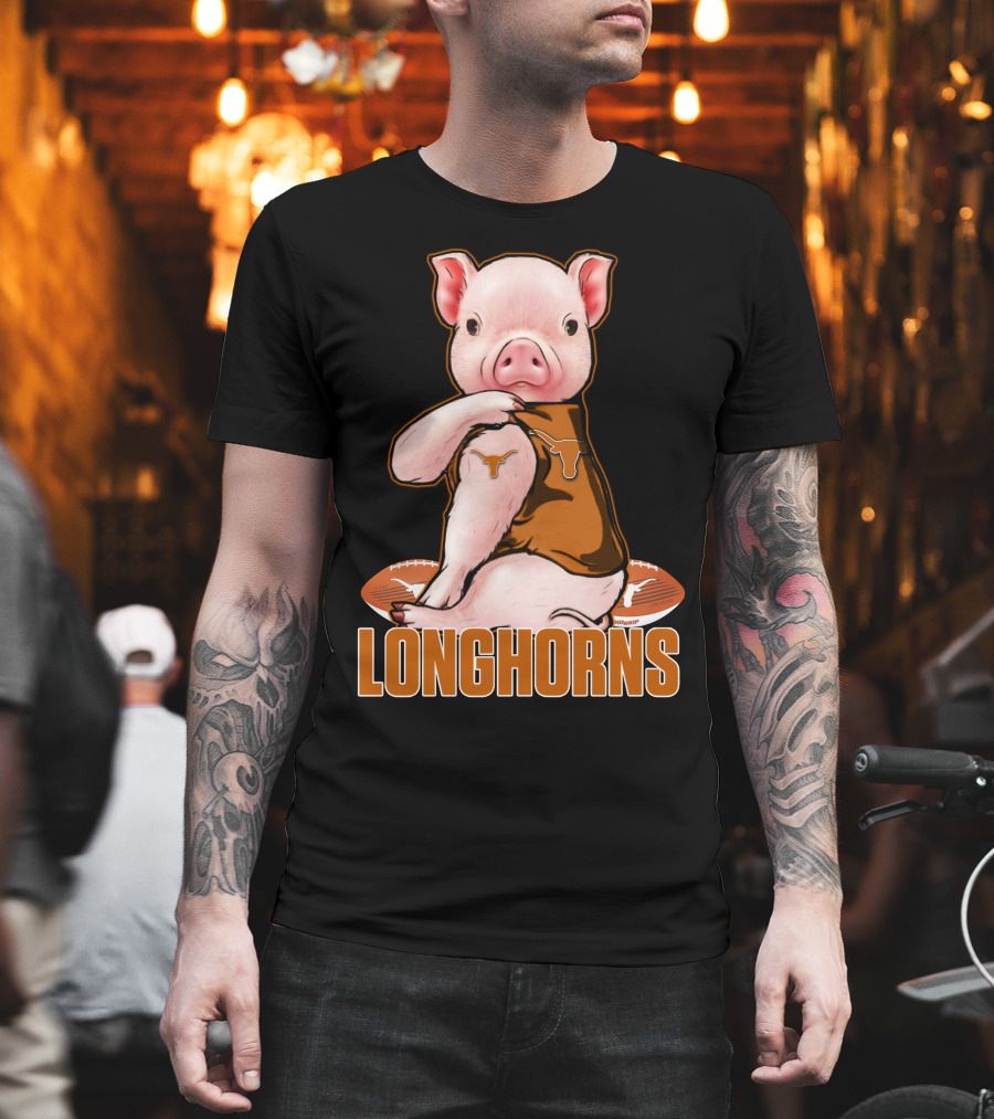 Pig In Texas Longhorns Jersey With Footballs T-Shirt