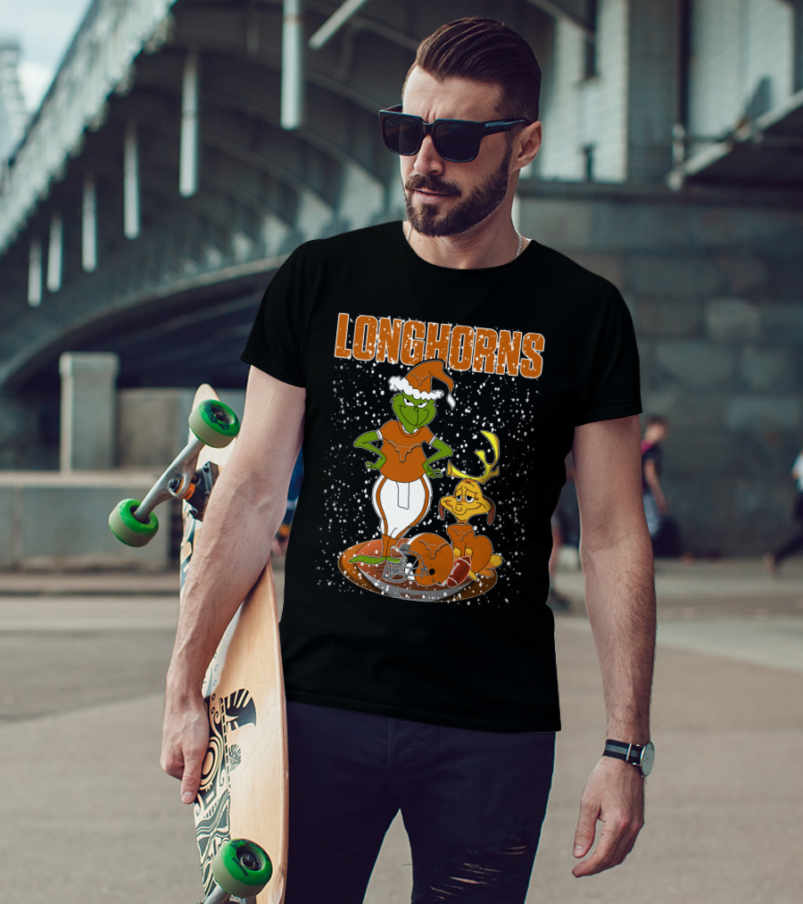 Grinchxmas Longhorns Christmas Football Snowy Scene T-Shirt