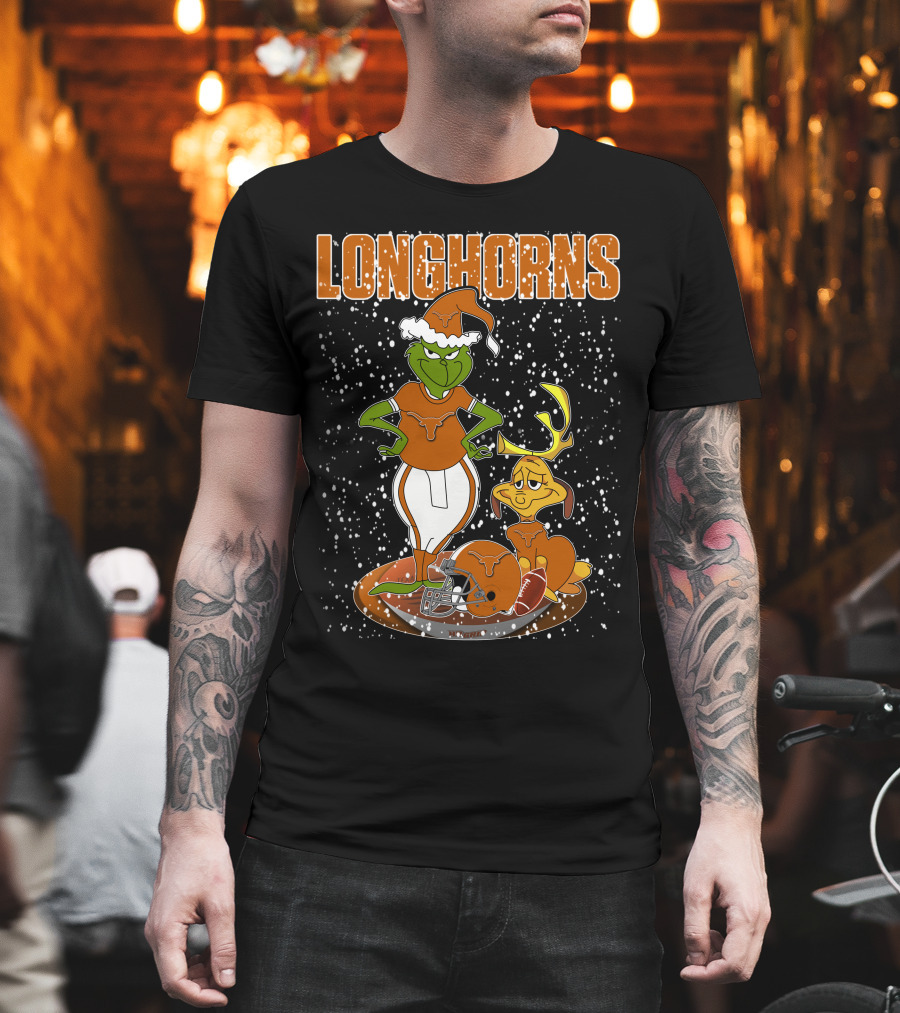 Grinchxmas Longhorns Christmas Football Snowy Scene T-Shirt