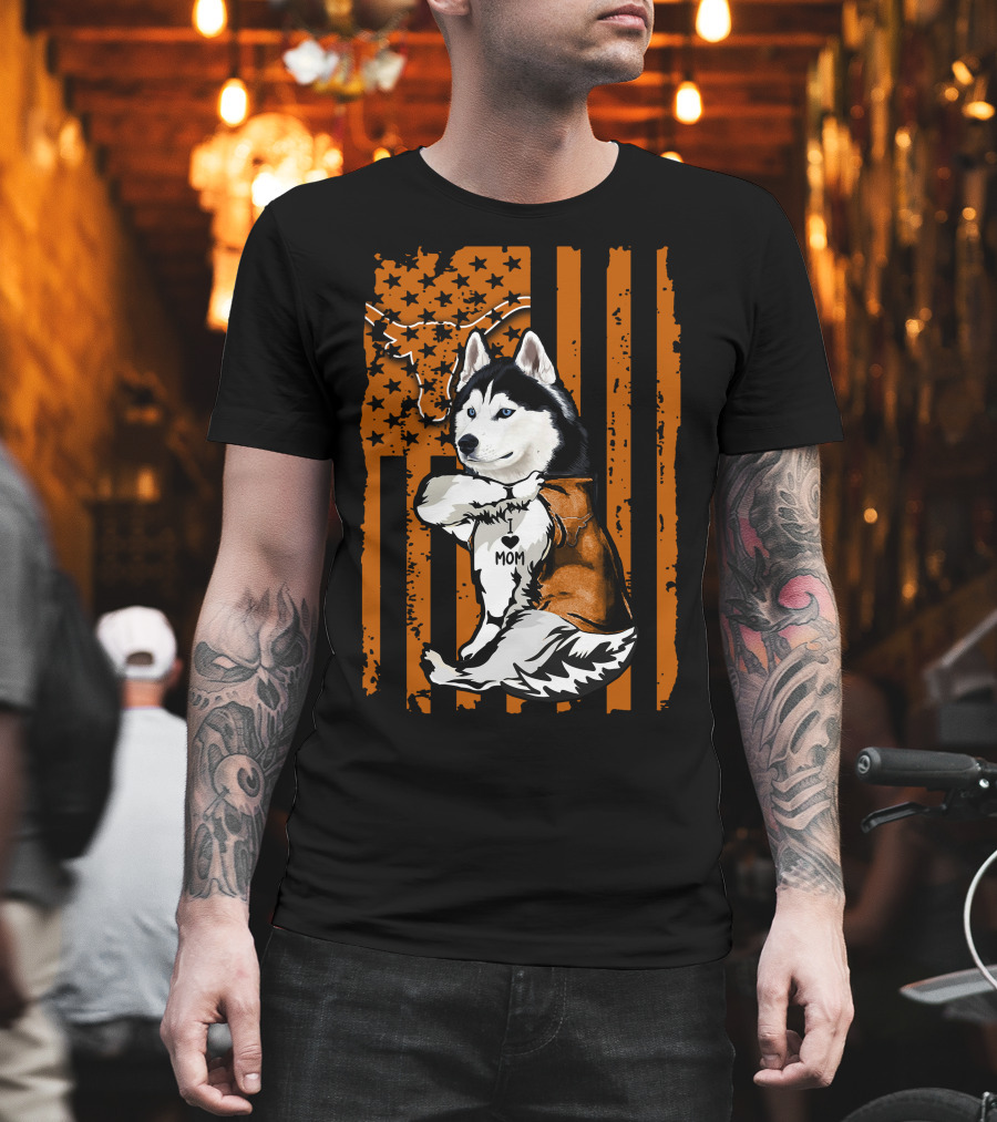 Siberian Husky Mom Texas Longhorns Flag Stars T-Shirt