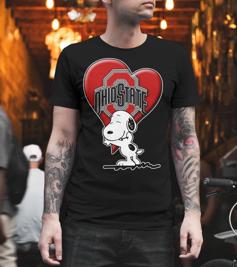 Snoopy Hugging Ohio State Buckeyes Heart T-Shirt