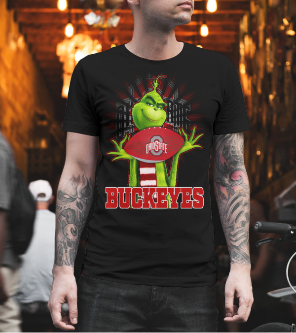 Grinch Holding Ohio State Buckeyes Football T-Shirt Grinch Holding Ohio State Buckeyes Football T-Shirt