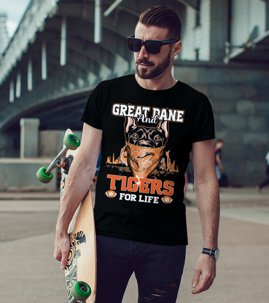 Great Dane And Tigers For Life Clemson T-Shirt
