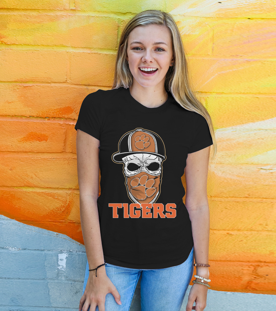 Clemson Tigers Skull Hat Paw Bandana T-Shirt