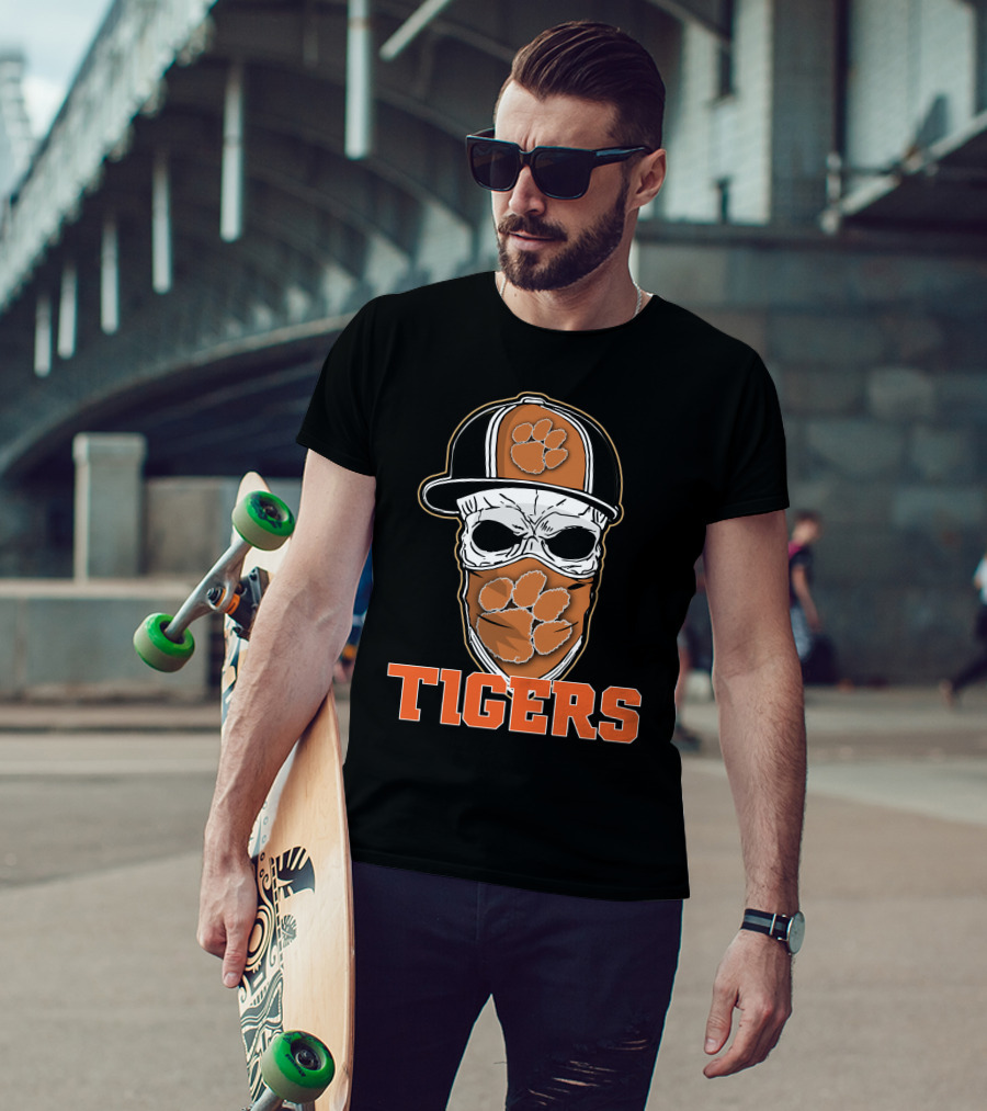Clemson Tigers Skull Hat Paw Bandana T-Shirt