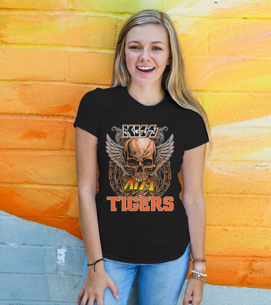 Kiss Clemson Tigers Skull Wings Chains T-Shirt