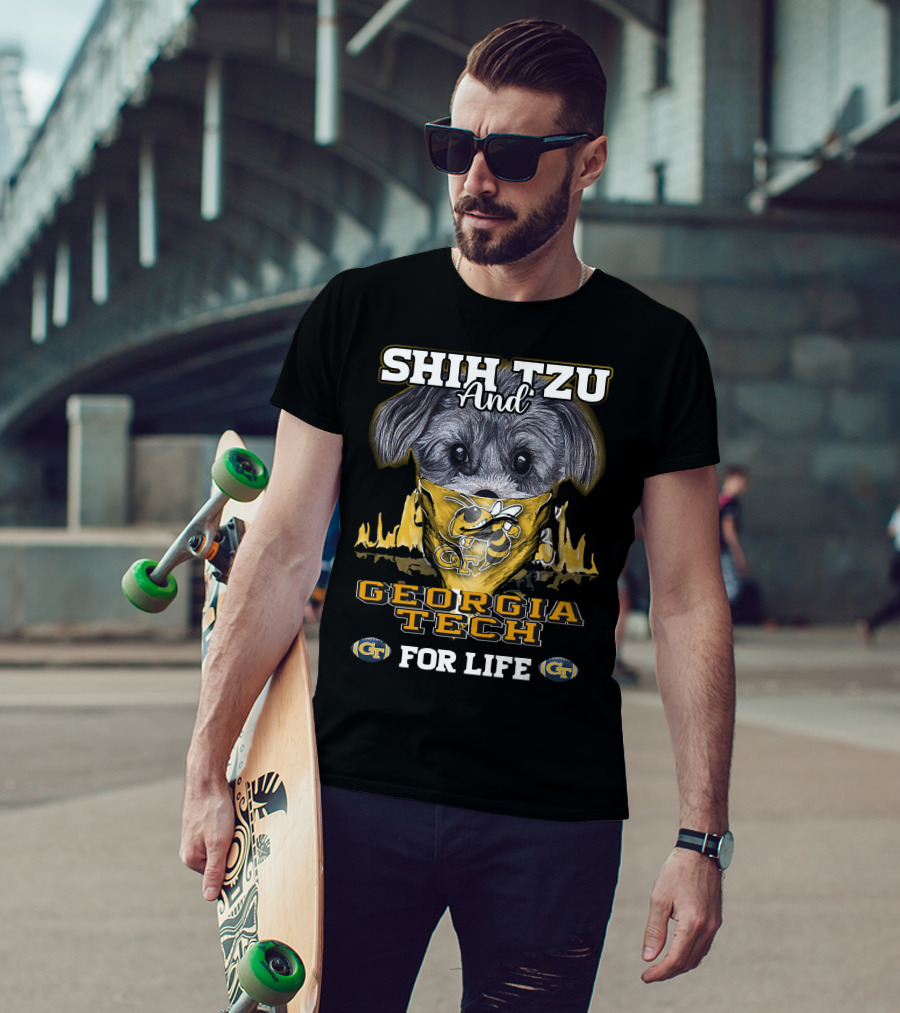 Shih Tzu And Georgia Tech For Life GT Yellow Jackets T-Shirt