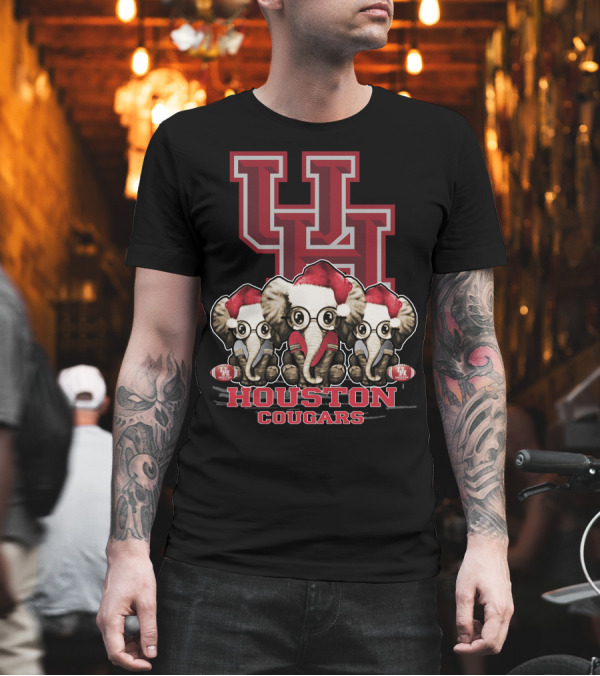Houston Cougars Christmas Elephants T-Shirt Houston Cougars Christmas Elephants T-Shirt