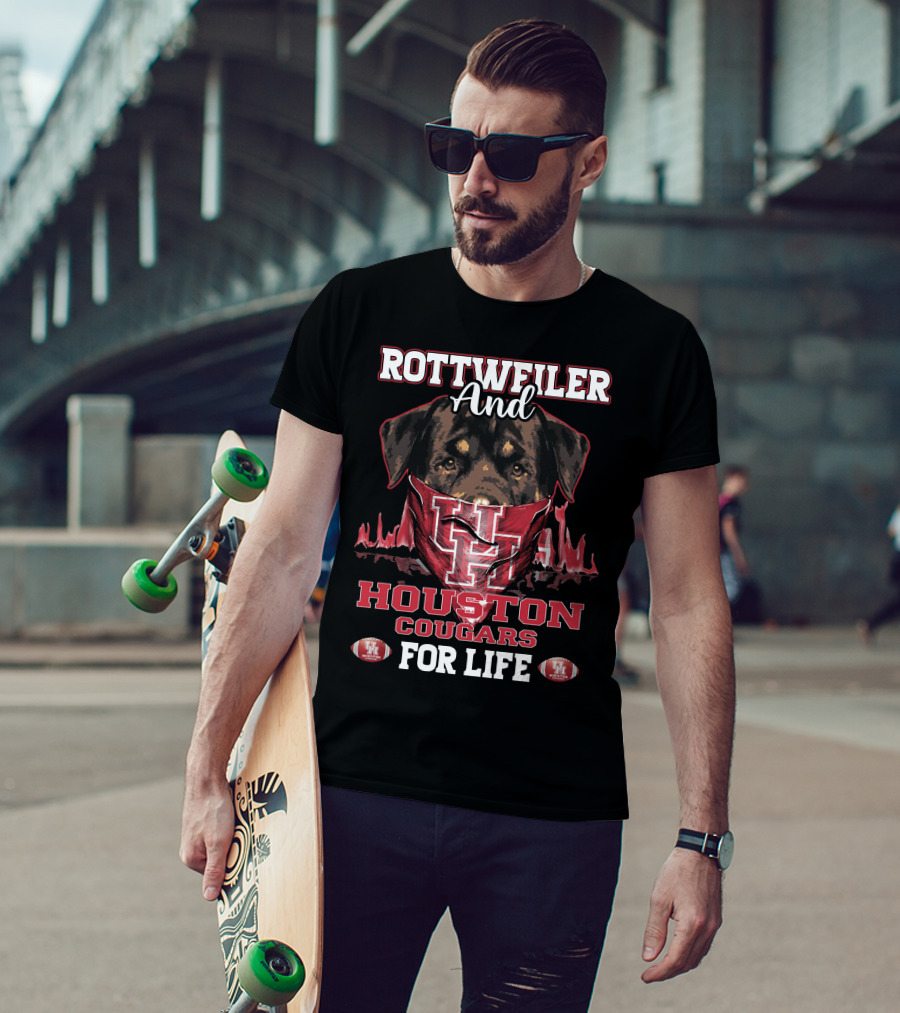 Rottweiler And Houston Cougars For Life Football T-Shirt
