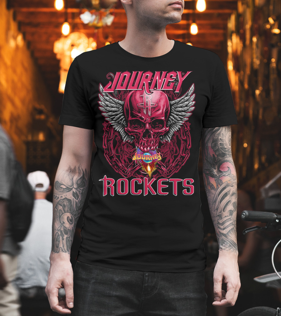 Journey Houston Rockets Skull Wings Flame T-Shirt