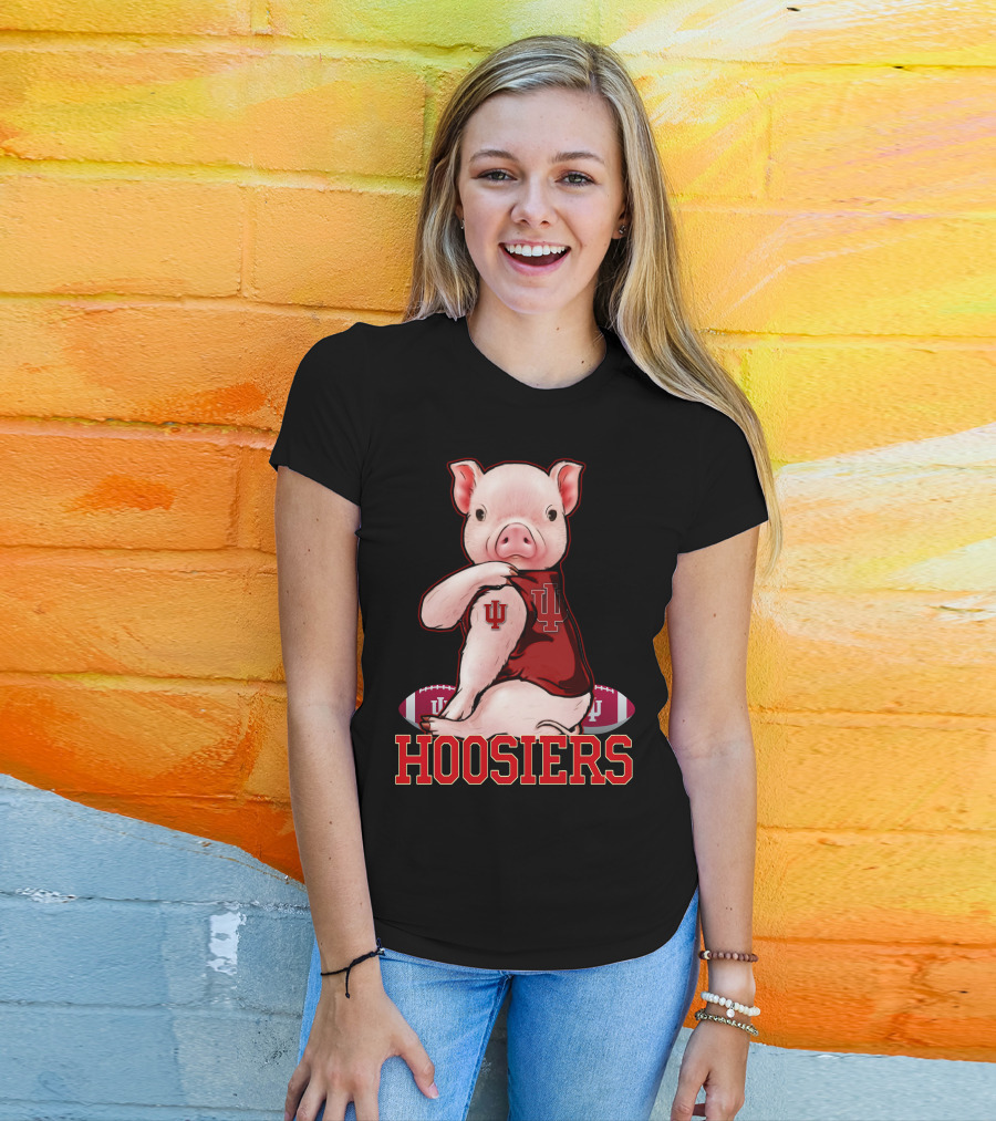 Hoosiers Pig With IU Jersey And Football T-Shirt
