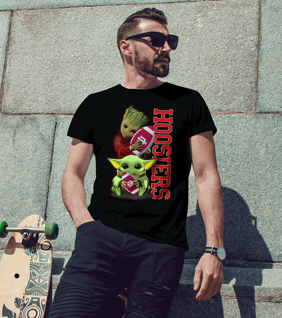 Grzd Indiana Hoosiers Baby Groot And Baby Yoda Football T-Shirt