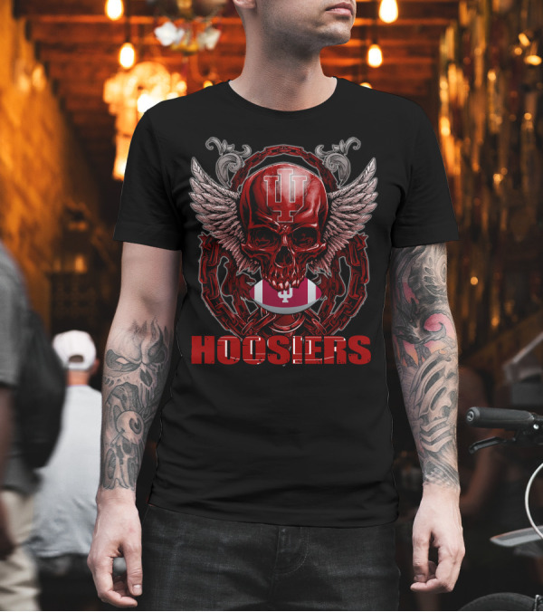 Indiana Hoosiers Winged Skull Emblem T-Shirt Indiana Hoosiers Winged Skull Emblem T-Shirt