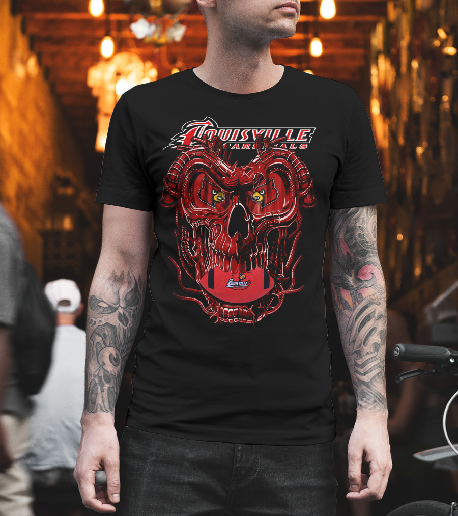 Louisville Cardinals Dragonskull Football Skull T-Shirt