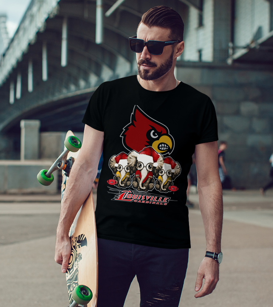 Santa Elephants Louisville Cardinals Christmas T-Shirt