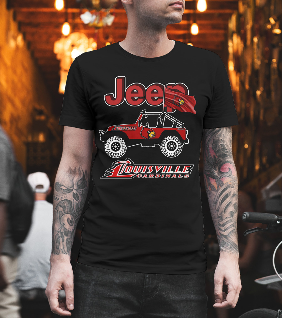 Jeep Louisville Cardinals Red Off-Road Vehicle With Cardinal Flag T-Shirt