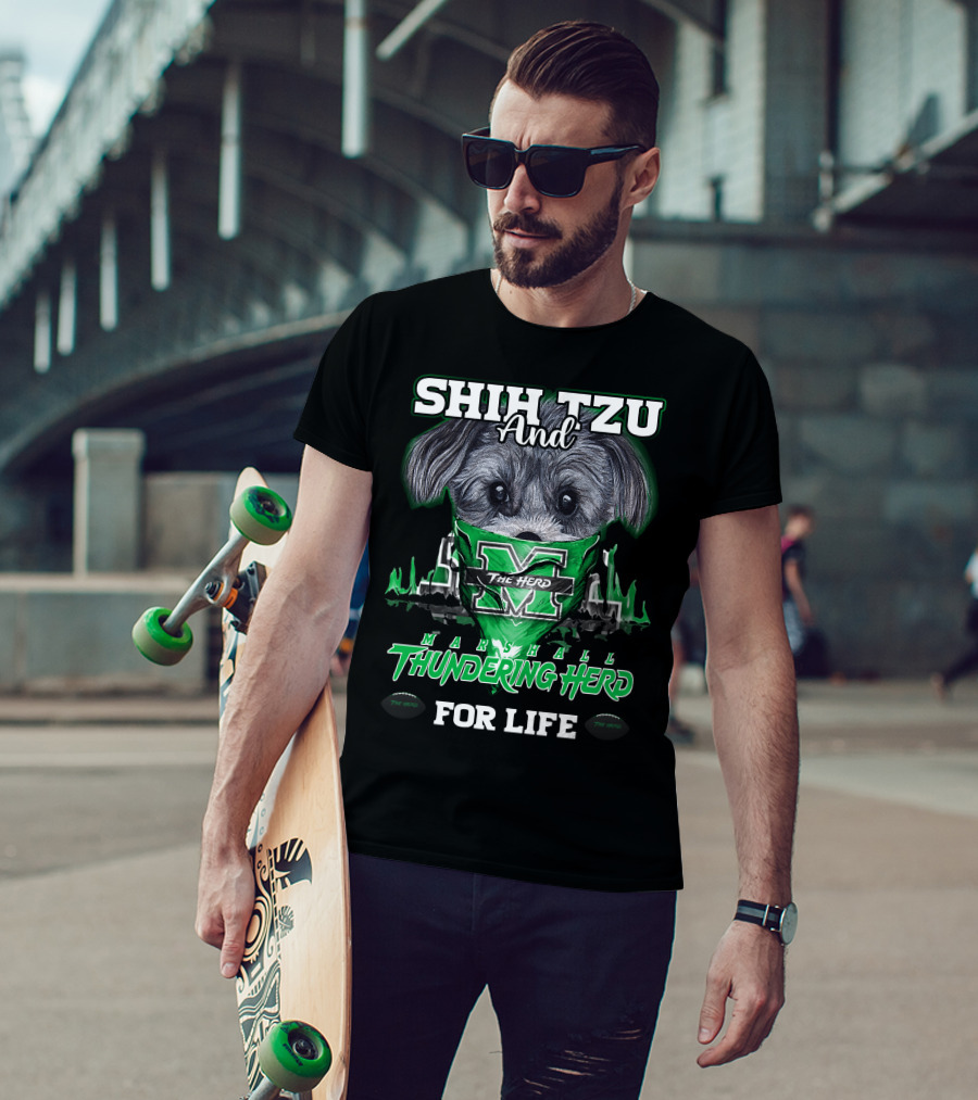 Shih Tzu And Marshall Thundering Herd The Herd For Life T-Shirt